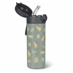   ZOPA 350 ml-es termosz szívószállal és szilikon fogantyúval Wild Gepard