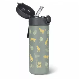   ZOPA 350 ml-es termosz szívószállal és szilikon fogantyúval Wild Gepard