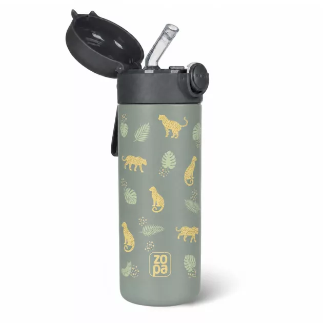 ZOPA 350 ml-es termosz szívószállal és szilikon fogantyúval Wild Gepard