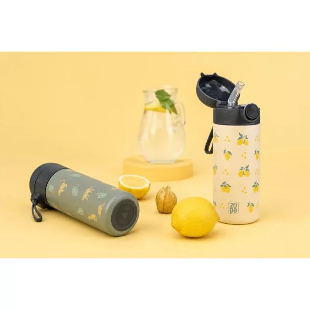 ZOPA 350 ml-es termosz szívószállal és szilikon fogantyúval Wild Gepard