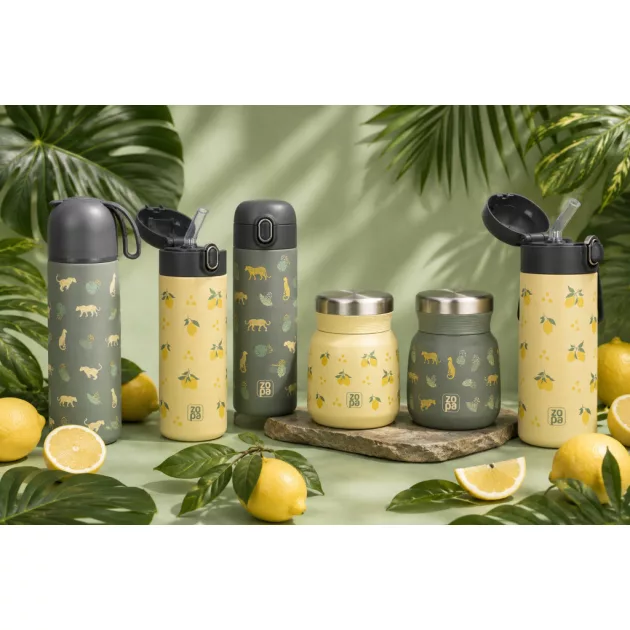 ZOPA 350 ml-es termosz szívószállal és szilikon fogantyúval Wild Gepard