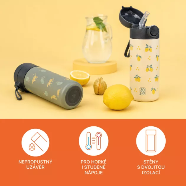 ZOPA 350 ml-es termosz szívószállal és szilikon fogantyúval Wild Gepard