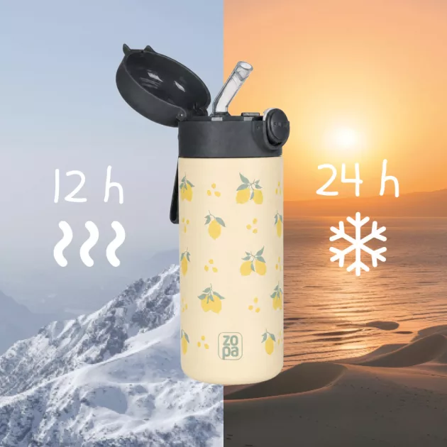 ZOPA 350 ml-es termosz szívószállal és szilikon fogantyúval Wild Gepard