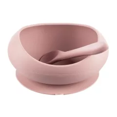 Zopa Szilikon tál tapadókoronggal és kanállal - Old Pink