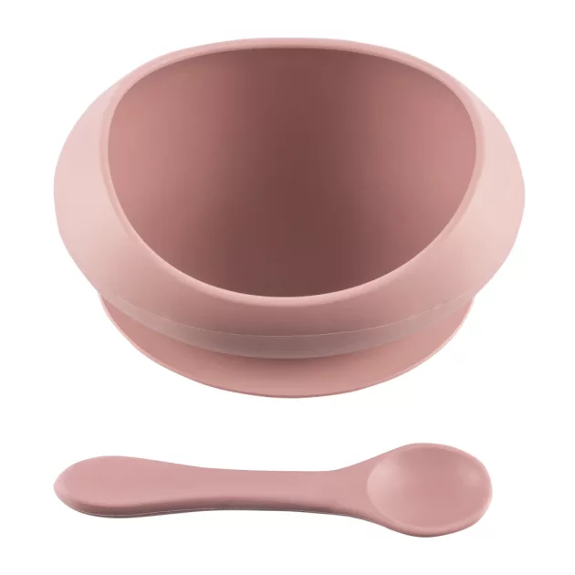 Zopa Szilikon tál tapadókoronggal és kanállal - Old Pink