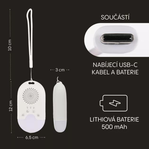 Zopa Hordozható LED-es éjjeli fény, fehér zajjal és hangokkal White