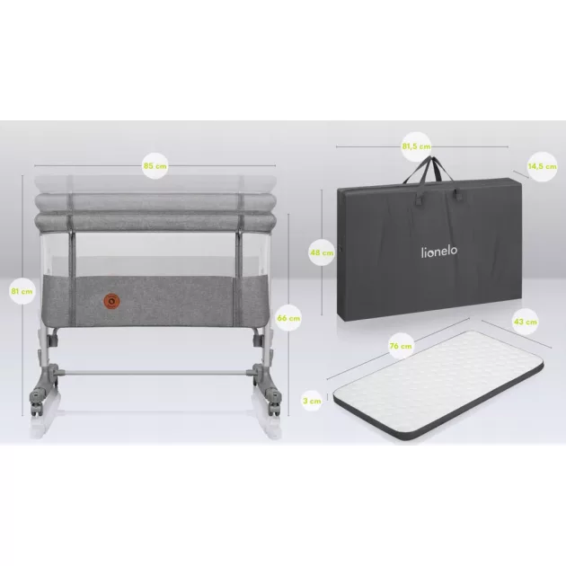 Lionelo Aurora 3in1 babaöböl, babaágy és bölcső - Grey Concrete