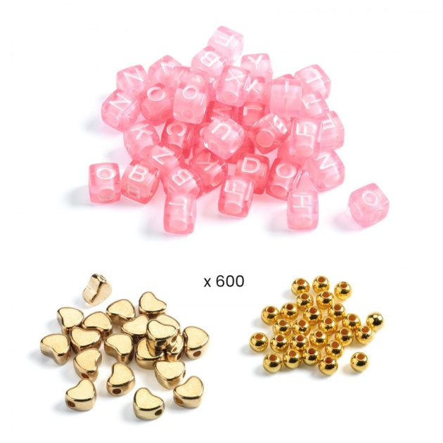 Djeco Ékszerkészítő készlet - Betű gyöngyök, arany - Alphabet beads, Gold