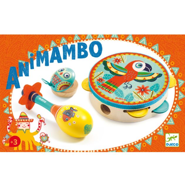 Djeco: Animambo Játékhangszer készlet - Tambourine, maracas, castanet