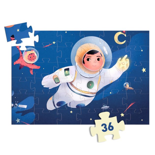 Djeco Formadobozos puzzle - Űrhajós a holdon, 36 db-os - An astronaut on the moon