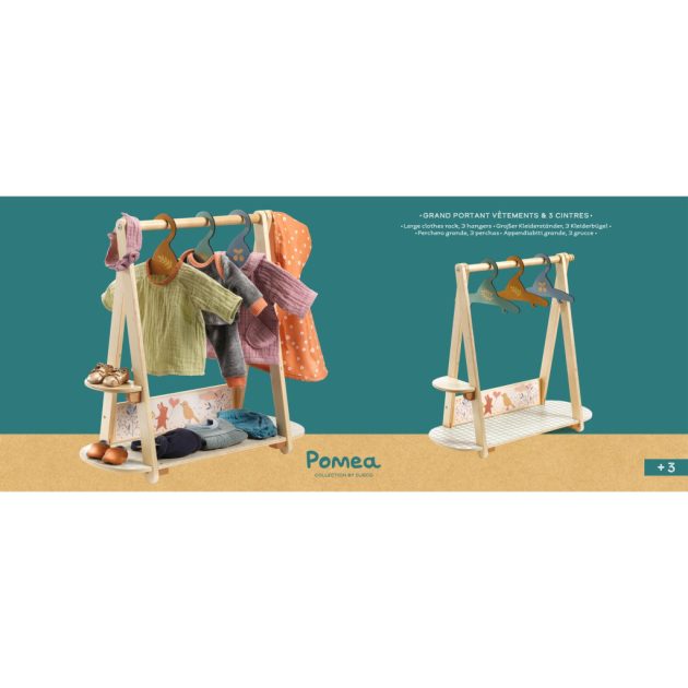 Djeco: Pomea Nagy ruhafogas 3 vállfával - Large clothes rack, 3 hangers