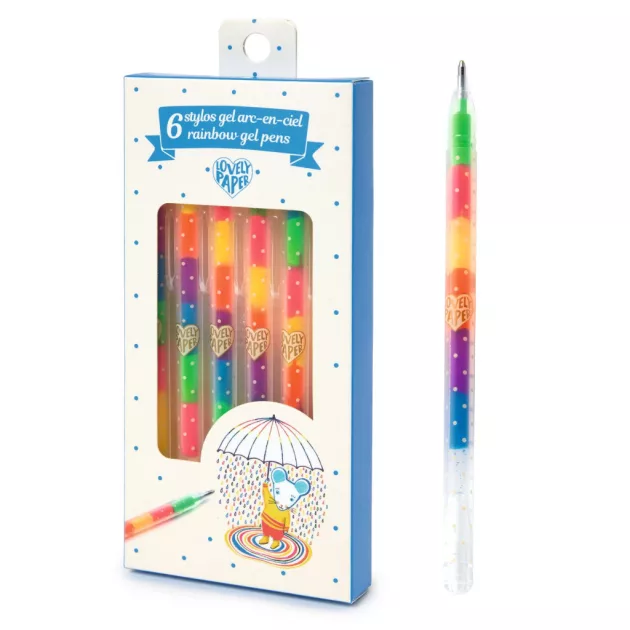 Djeco Lovely Paper Zseléstoll készlet 6 szivárvány színben - 6 rainbow gel pens