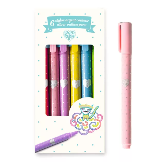 Djeco Lovely Paper Kontúrtoll készlet Ezüst 6 db-os - 6 silver outline pens