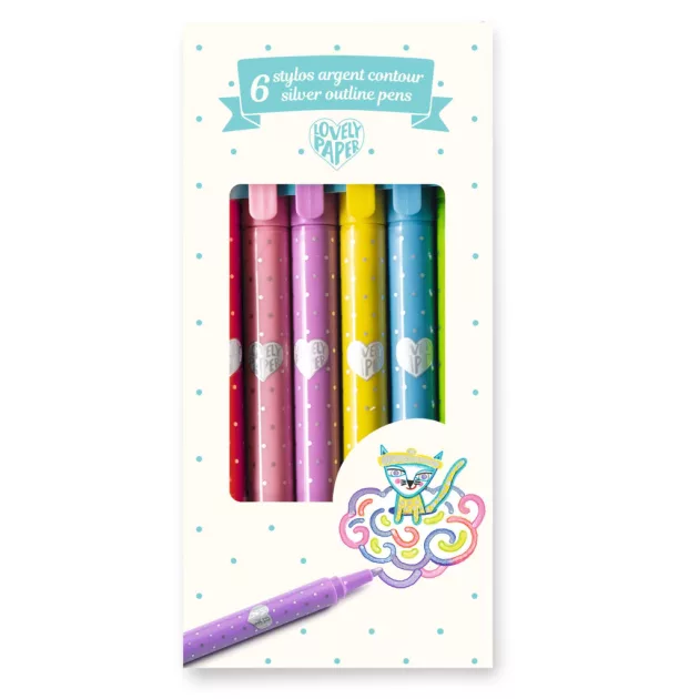 Djeco Lovely Paper Kontúrtoll készlet Ezüst 6 db-os - 6 silver outline pens