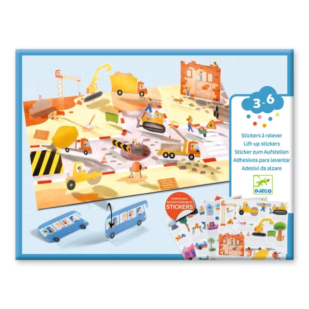 Djeco Matricázós sztorik 3D Közlekedés járművekkel - Lift-up stickers - Vehicles