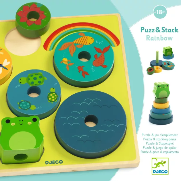 Djeco Formaillesztő és toronyépítő Szivárvány - Puzz & Stack Rainbow
