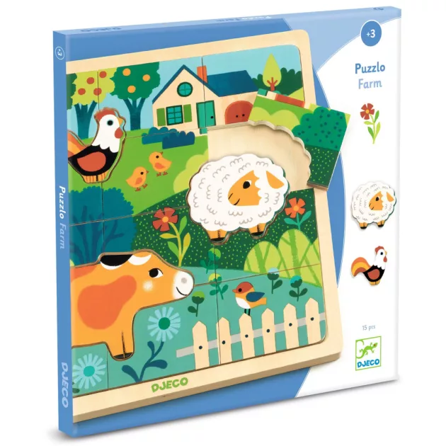 Djeco Formaillesztő formaberakó Tanyasi állatok - Puzzlo farm