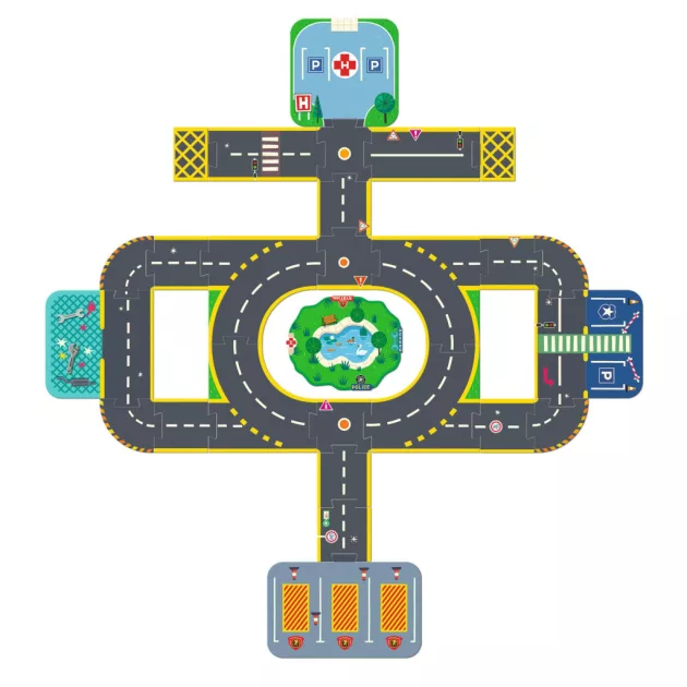 Djeco CRAZY MOTORS Autópálya városi úthálózat épület elemekkel 33 darabos - Puzzl'Up City-Giant