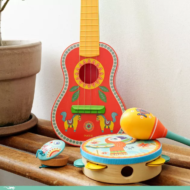 Djeco Játékhangszer Kis gitár 4 húros - Ukulélé