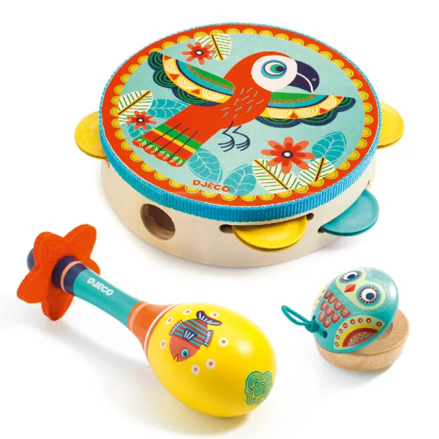 Djeco Animambo Játékhangszer készlet Tambourine, maracas, castanet