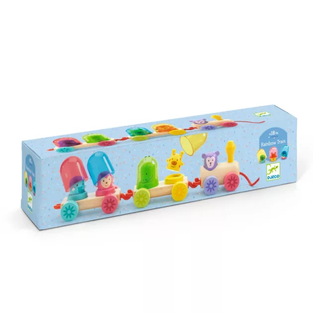 Djeco Húzható- és építőjáték, szivárványvonat