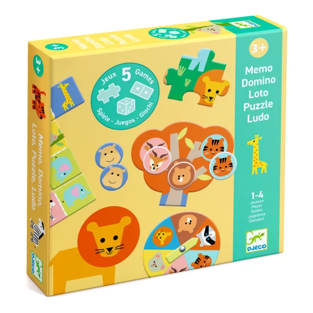 Djeco Társasjáték 5 az 1-ben Vadállatok - Wild animals, 5 GAMES