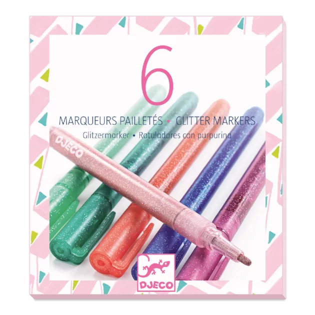 Djeco Csillám filctoll 6 színben - 6 glitter markers sweet