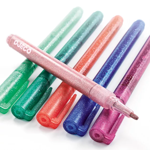 Djeco Csillám filctoll 6 színben - 6 glitter markers sweet