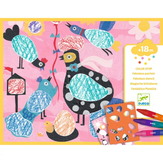 Djeco Design by Színezés sablonokkal Kismadár és társai - Birdie & Co