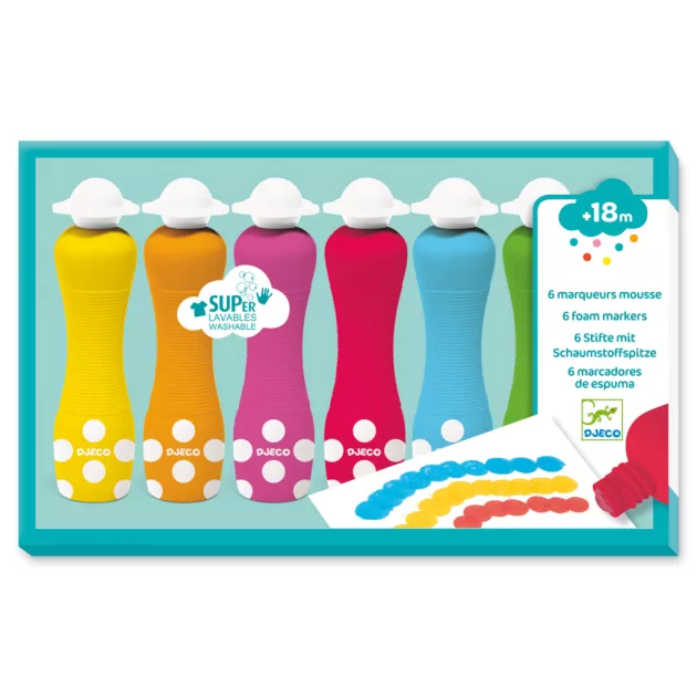 Djeco Marok filc 6 színben - Pontozó festés - 6 foam markers