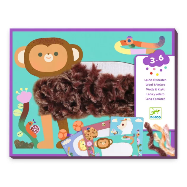 Djeco Kollázs műhely Bolyhos barátok gyapjúval és tépőzárral - Wool and Velcro Fluffy friends!