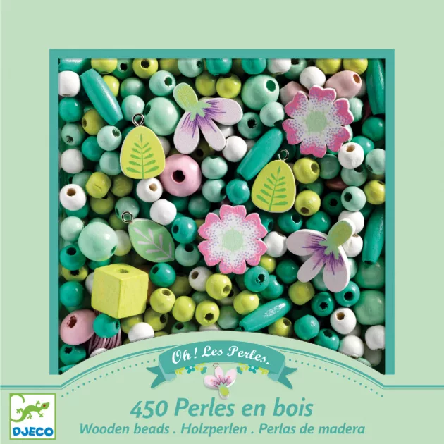 Djeco Fagyöngyök Levelek és virágok - Wooden beads leaves and flowers