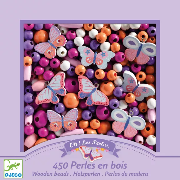 Djeco Fagyöngyök Pillangók - Wooden beads buterflies