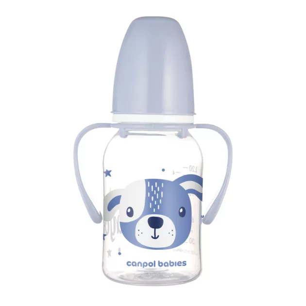 Canpol babies Keskeny nyakú cumisüveg fogantyúval, CUTE ANIMALS, 120 ml, kutya