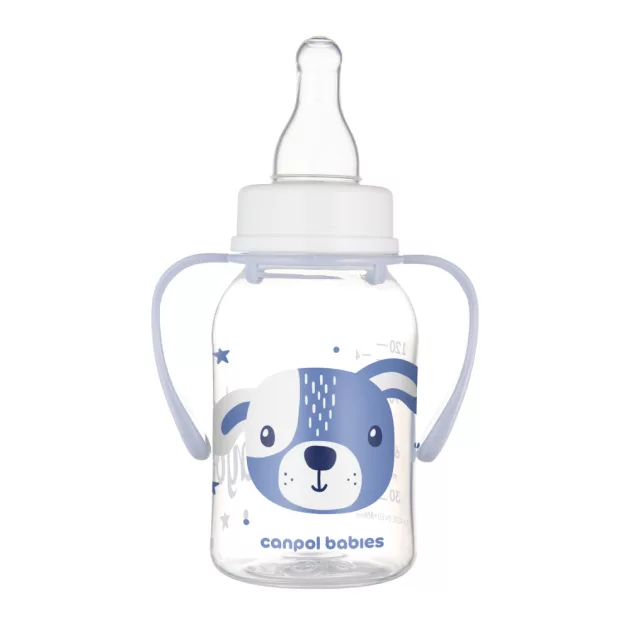 Canpol babies Keskeny nyakú cumisüveg fogantyúval, CUTE ANIMALS, 120 ml, kutya