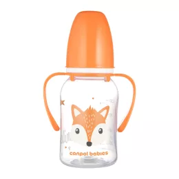   Canpol babies Keskeny nyakú cumisüveg fogantyúval, CUTE ANIMALS, 120 ml, róka