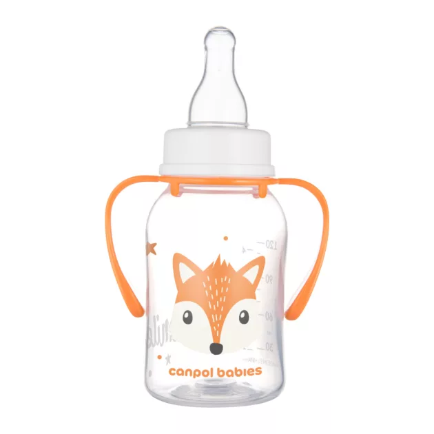 Canpol babies Keskeny nyakú cumisüveg fogantyúval, CUTE ANIMALS, 120 ml, róka