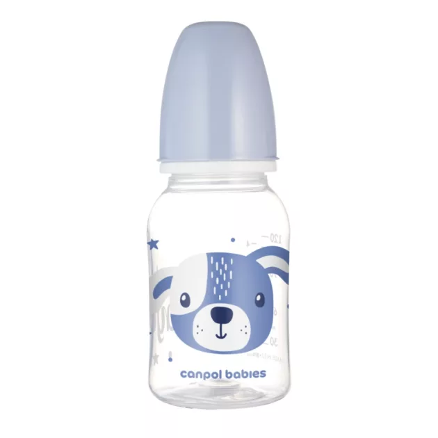 Canpol babies Keskeny nyakú cumisüveg CUTE ANIMALS 120ml - Blue