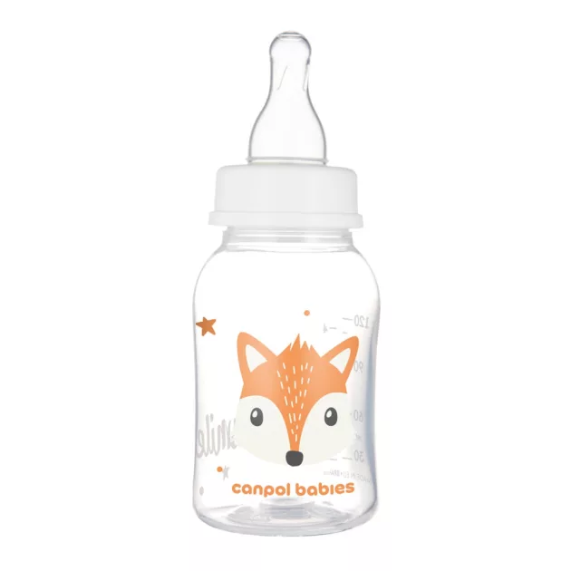 Canpol babies Keskeny nyakú cumisüveg CUTE ANIMALS 120ml - Orange