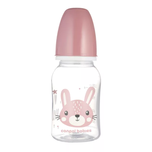 Canpol babies Keskeny nyakú cumisüveg CUTE ANIMALS 120ml - Pink