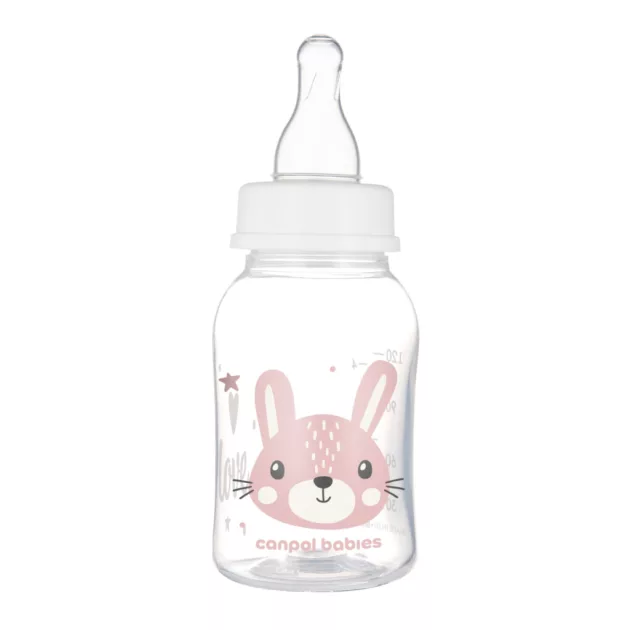 Canpol babies Keskeny nyakú cumisüveg CUTE ANIMALS 120ml - Pink