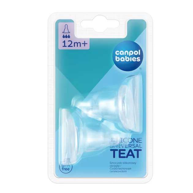 Canpol babies Univerzális, szilikon, gyors áramlású etetőcumi, keskeny cumisüveghez, 12hó+, 2db