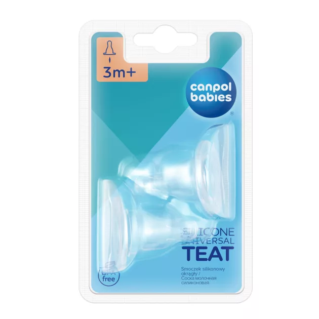 Canpol babies Univerzális, szilikon változó áramlású etetőcumi, keskeny cumisüveghez, 3hó+, 2 db