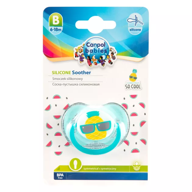 Canpol babies Szimmetrikus szilikon cumi, 6-18 hónapos babának, SO COOL - türkiz