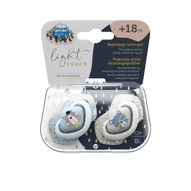Canpol babies Szilikon szimmetrikus cumi, Light touch, BONJOUR PARIS, 18hó+, 2db - kék