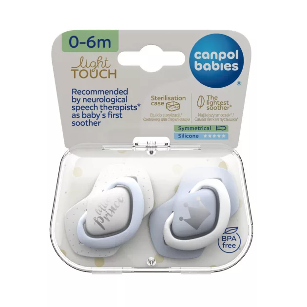 Canpol babies Szilikon szimmetrikus cumi, Light touch, 0-6hó, 2db, ROYAL BABY - kék