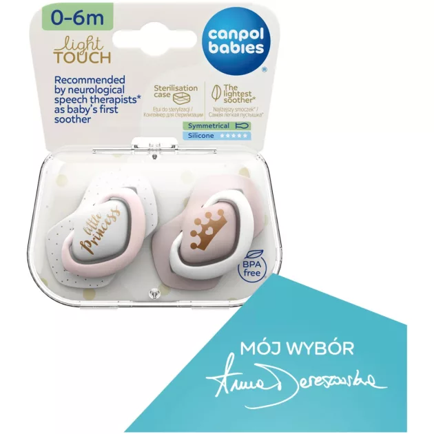 Canpol babies Szilikon szimmetrikus cumi, 0-6hó, 2db, ROYAL BABY - rózsaszín