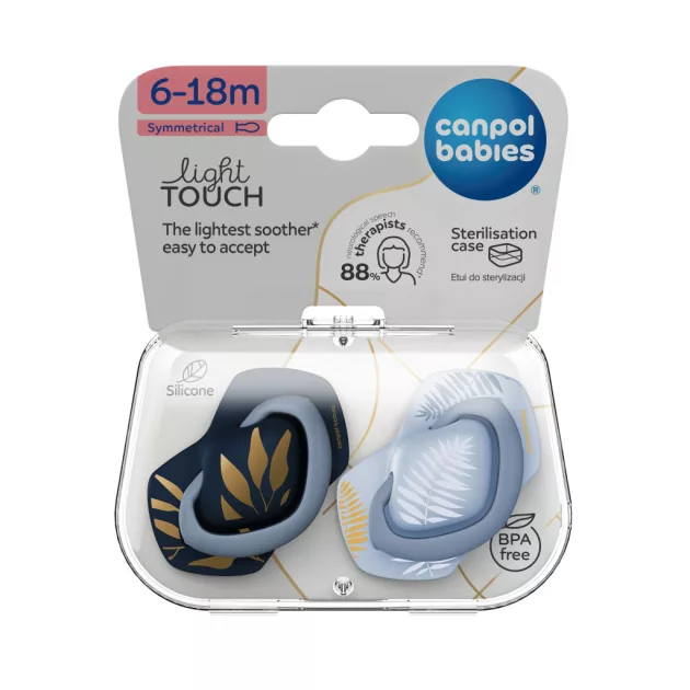 Canpol babies Szilikon szimmetrikus cumi, Light touch, GOLD, 6-18hó, 2db - kék