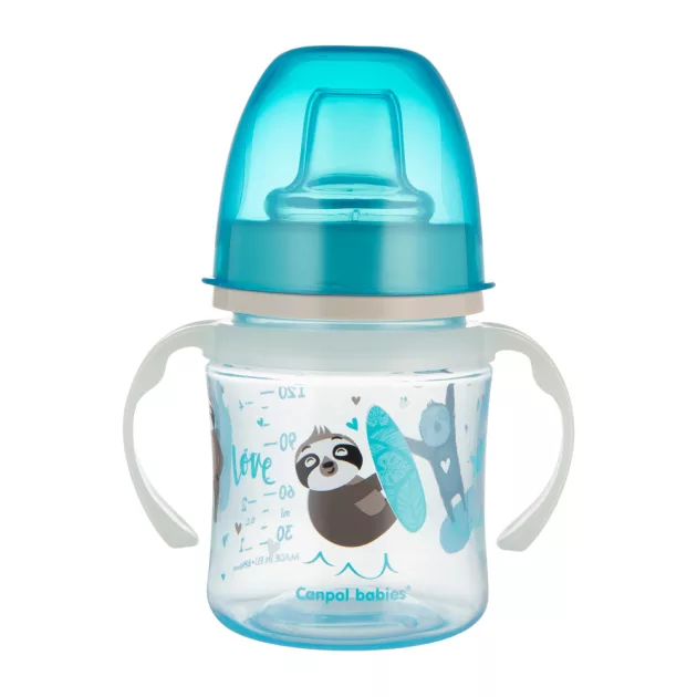 Canpol babies Szilikon ivócsőrős tanulópohár, világító fogantyúval, EXOTIC ANIMALS, 120 ml, kék