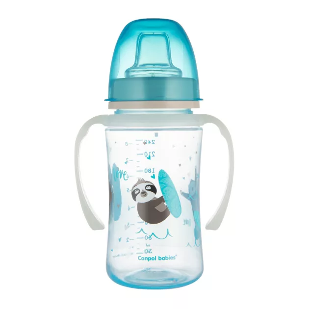 Canpol babies Szilikon ivócsőrős tanulópohár, világító fogantyúval, EXOTIC ANIMALS, 240 ml, kék